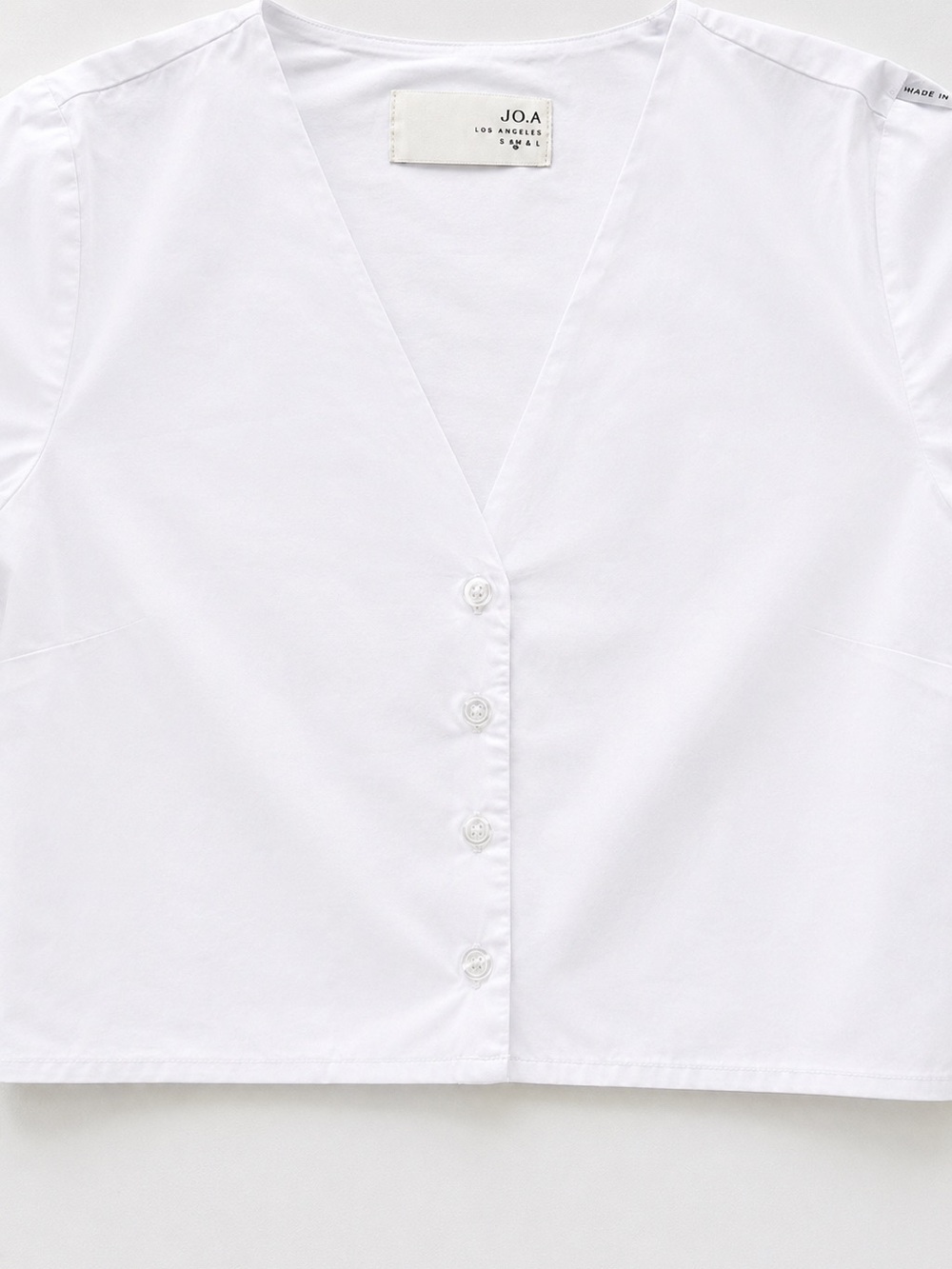 NWOT J.O.A Los Angeles Women’s Small White Cropped V Neck Statement Sleeve - Picture 4 of 9